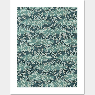 Minimalist Leaf Line Art Illustration as a Seamless Surface Pattern Design Posters and Art